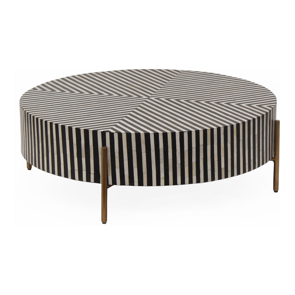 Moe's Home Chameau Art Deco Coffee Table In Black And White – Bold Design With Brass-finished Base Multicolor Camel Bone In Resin,Iron Legs Gz-1147-37