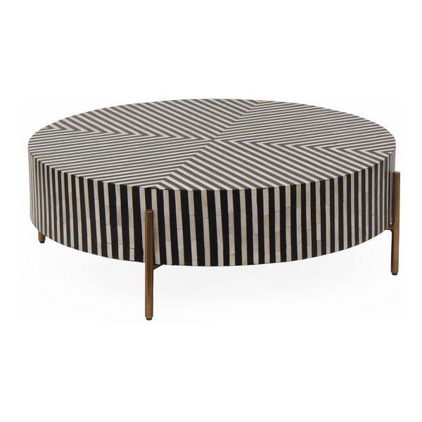 Moe's Home Chameau Art Deco Coffee Table In Black And White – Bold Design With Brass-finished Base Multicolor Camel Bone In Resin,Iron Legs Gz-1147-37