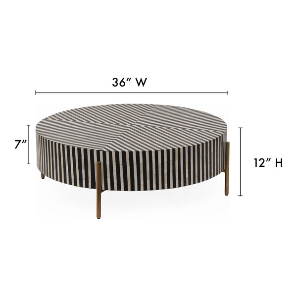 Moe's Home Chameau Art Deco Coffee Table In Black And White – Bold Design With Brass-finished Base Multicolor Camel Bone In Resin,Iron Legs Gz-1147-37