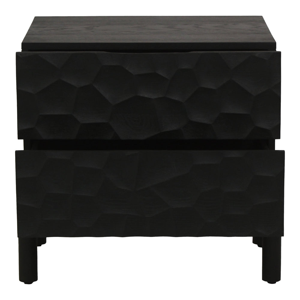 Moe's Home Misaki Nightstand - Hand-carved Solid Oak Design Inspired By Okinawa's Natural Beauty And Charm Black Solid Oak,Mdf Back And Drawer Bottom Gz-1162-02