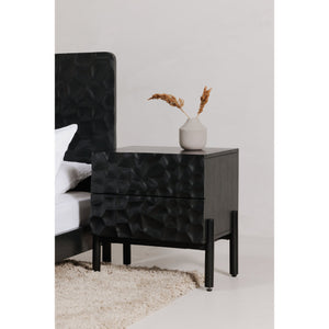 Moe's Home Misaki Nightstand - Hand-carved Solid Oak Design Inspired By Okinawa's Natural Beauty And Charm Black Solid Oak,Mdf Back And Drawer Bottom Gz-1162-02