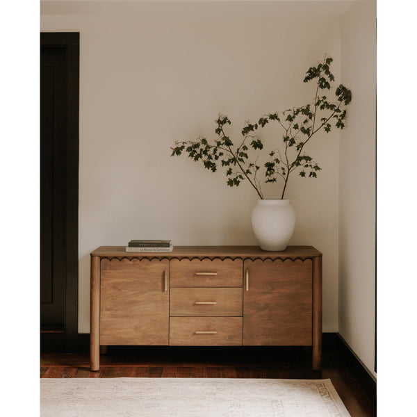 Moe's Home Wiley 3 Drawer Sideboard - Elegant Modern Design With Timeless Charm & Sustainable Mango Wood Craftsmanship Brown Mango Wood,Mango Wood Veneer Over Mdf Back And Drawer Bottom Gz-1164-03