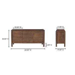 Moe's Home Wiley 3 Drawer Sideboard - Elegant Modern Design With Timeless Charm & Sustainable Mango Wood Craftsmanship Brown Mango Wood,Mango Wood Veneer Over Mdf Back And Drawer Bottom Gz-1164-03