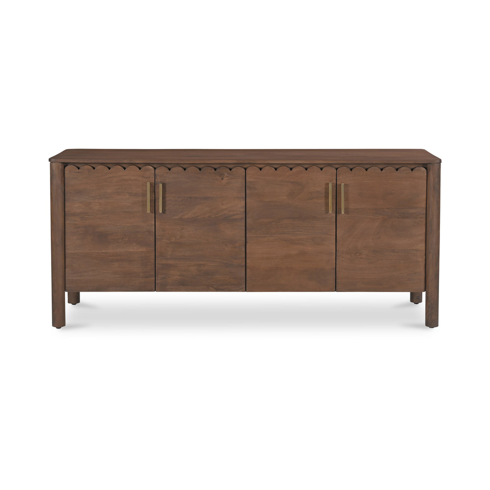 Moe's Home Wiley 4 Door Sideboard: Elegant Modern Design With Timeless Shaker Charm And Intricate Brass Details Brown Mango Wood,Mango Wood Veneer Over Mdf Back And Drawer Bottom Gz-1165-03