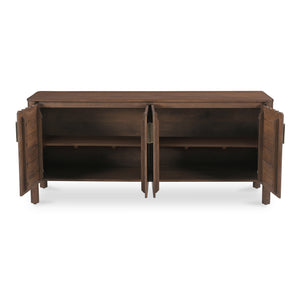 Moe's Home Wiley 4 Door Sideboard: Elegant Modern Design With Timeless Shaker Charm And Intricate Brass Details Brown Mango Wood,Mango Wood Veneer Over Mdf Back And Drawer Bottom Gz-1165-03