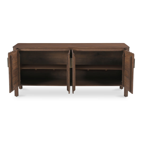 Moe's Home Wiley 4 Door Sideboard: Elegant Modern Design With Timeless Shaker Charm And Intricate Brass Details Brown Mango Wood,Mango Wood Veneer Over Mdf Back And Drawer Bottom Gz-1165-03