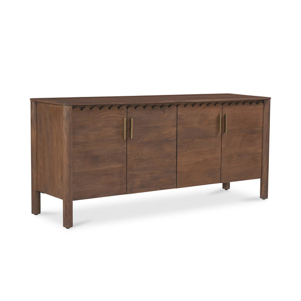 Moe's Home Wiley 4 Door Sideboard: Elegant Modern Design With Timeless Shaker Charm And Intricate Brass Details Brown Mango Wood,Mango Wood Veneer Over Mdf Back And Drawer Bottom Gz-1165-03