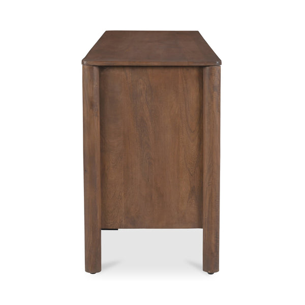 Moe's Home Wiley 4 Door Sideboard: Elegant Modern Design With Timeless Shaker Charm And Intricate Brass Details Brown Mango Wood,Mango Wood Veneer Over Mdf Back And Drawer Bottom Gz-1165-03