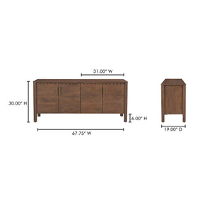 Moe's Home Wiley 4 Door Sideboard: Elegant Modern Design With Timeless Shaker Charm And Intricate Brass Details Brown Mango Wood,Mango Wood Veneer Over Mdf Back And Drawer Bottom Gz-1165-03