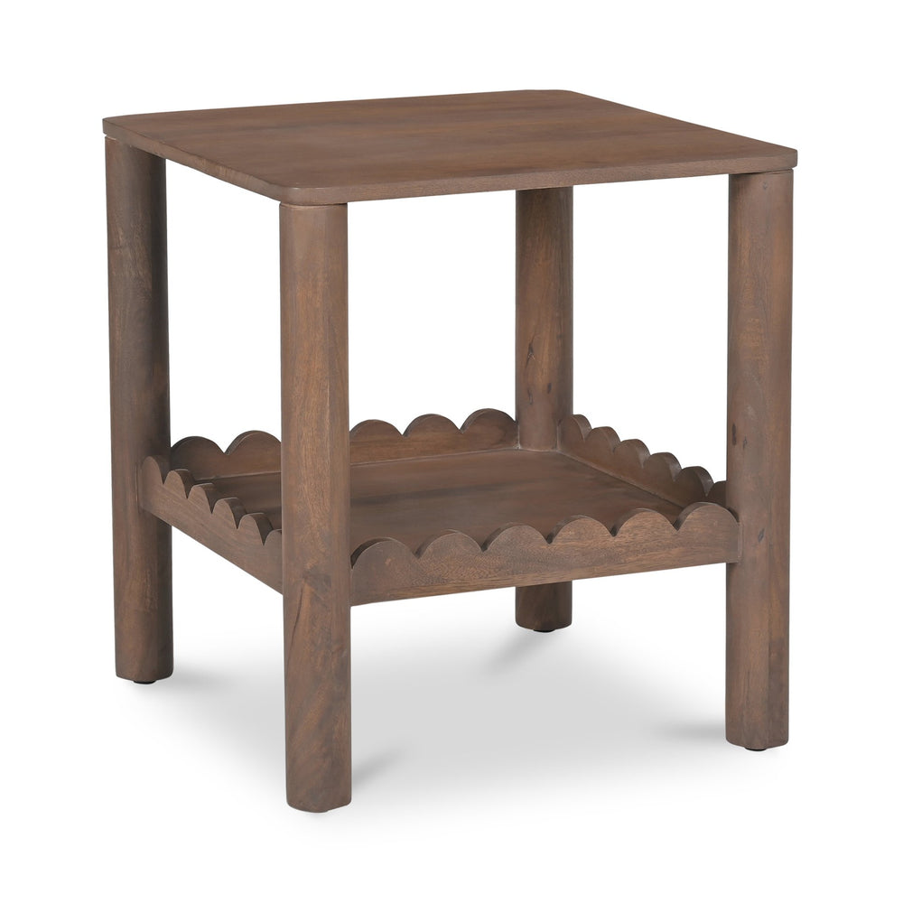 Moe's Home Wiley Side Table - Modern Shaker Design With Scalloped Edges, Sustainable Mango Wood Elegance Brown Mango Wood Gz-1166-03