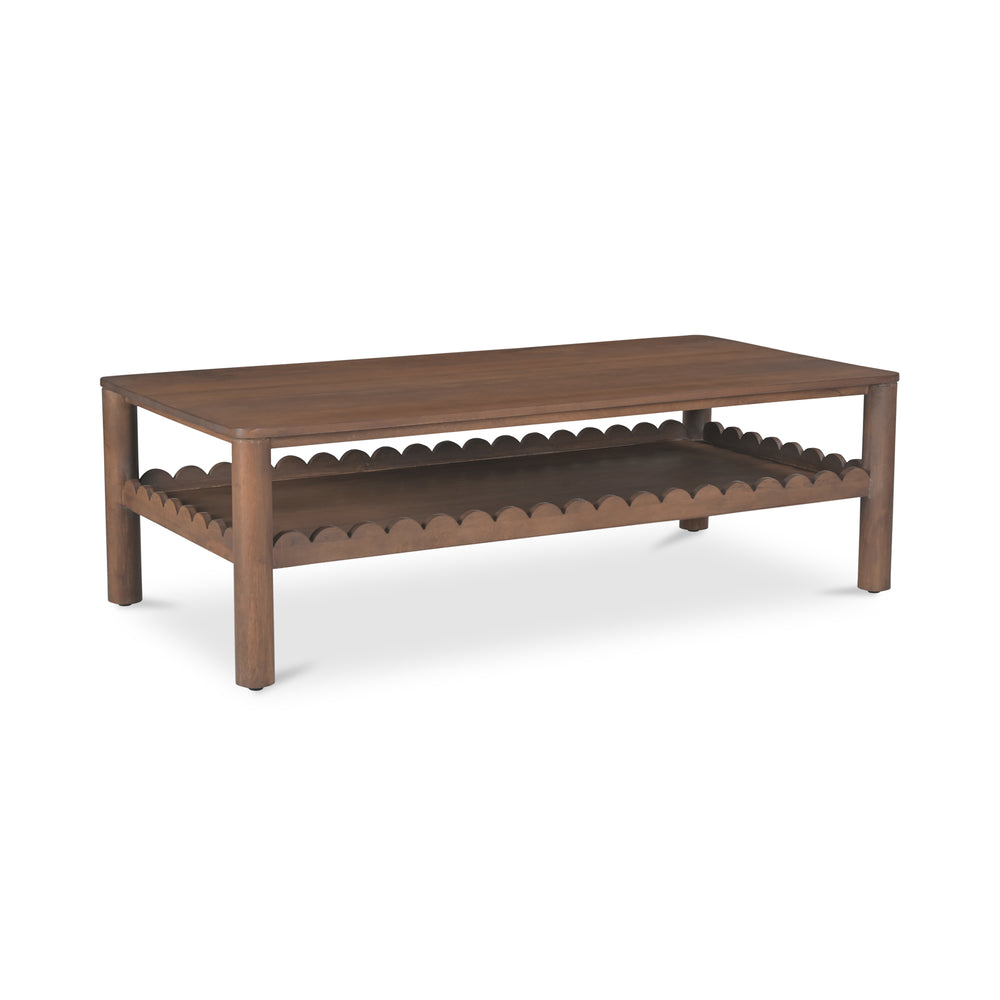 Moe's Home Wiley Coffee Table - Elegant Mango Wood Design With Scalloped Edges And Modern Shaker Style Charm Brown Mango Wood Gz-1167-03