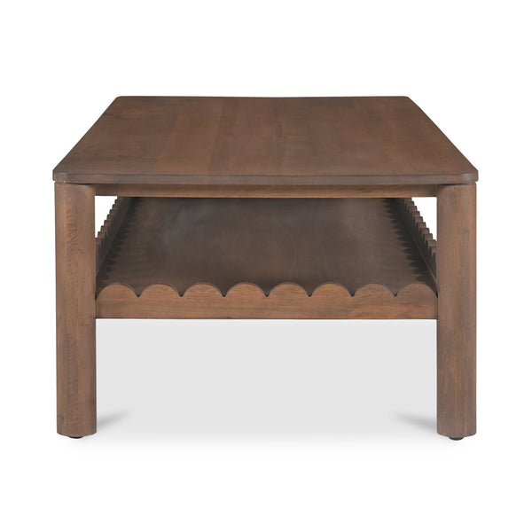 Moe's Home Wiley Coffee Table - Elegant Mango Wood Design With Scalloped Edges And Modern Shaker Style Charm Brown Mango Wood Gz-1167-03