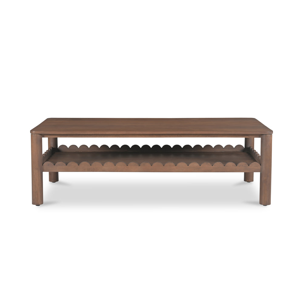 Moe's Home Wiley Coffee Table - Elegant Mango Wood Design With Scalloped Edges And Modern Shaker Style Charm Brown Mango Wood Gz-1167-03