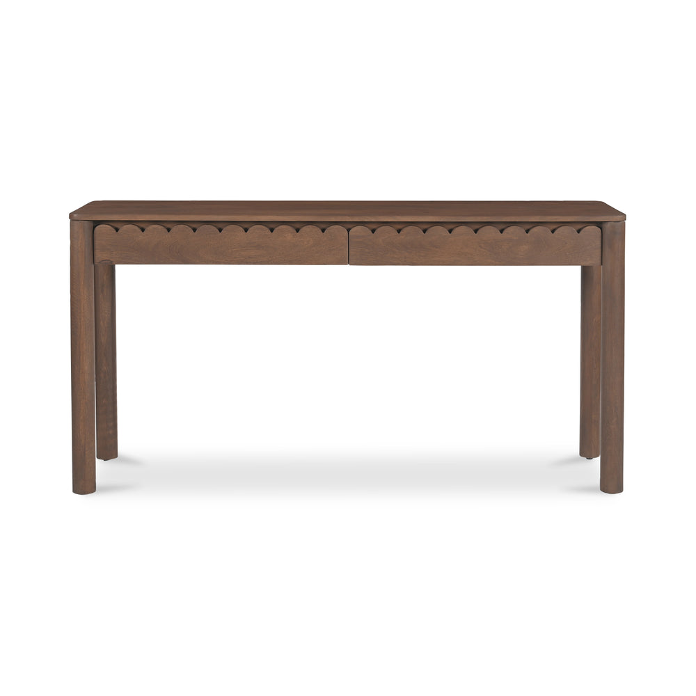 Moe's Home Wiley Console Table - Elegant Shaker Design With Geometric Curves And Intricate Scalloped Details Brown Mango Wood,Mango Wood Veneer Over Mdf Back And Drawer Bottom Gz-1168-03
