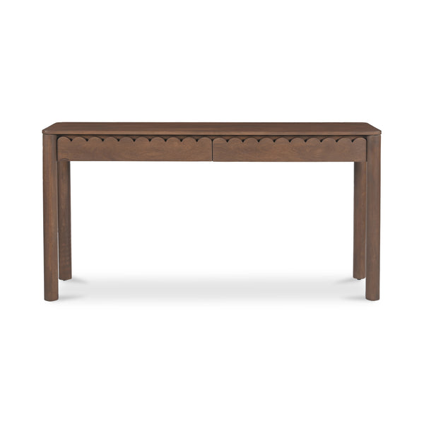 Moe's Home Wiley Console Table - Elegant Shaker Design With Geometric Curves And Intricate Scalloped Details Brown Mango Wood,Mango Wood Veneer Over Mdf Back And Drawer Bottom Gz-1168-03