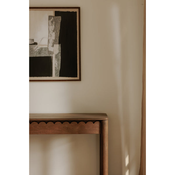 Moe's Home Wiley Console Table - Elegant Shaker Design With Geometric Curves And Intricate Scalloped Details Brown Mango Wood,Mango Wood Veneer Over Mdf Back And Drawer Bottom Gz-1168-03