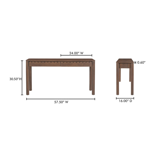 Moe's Home Wiley Console Table - Elegant Shaker Design With Geometric Curves And Intricate Scalloped Details Brown Mango Wood,Mango Wood Veneer Over Mdf Back And Drawer Bottom Gz-1168-03