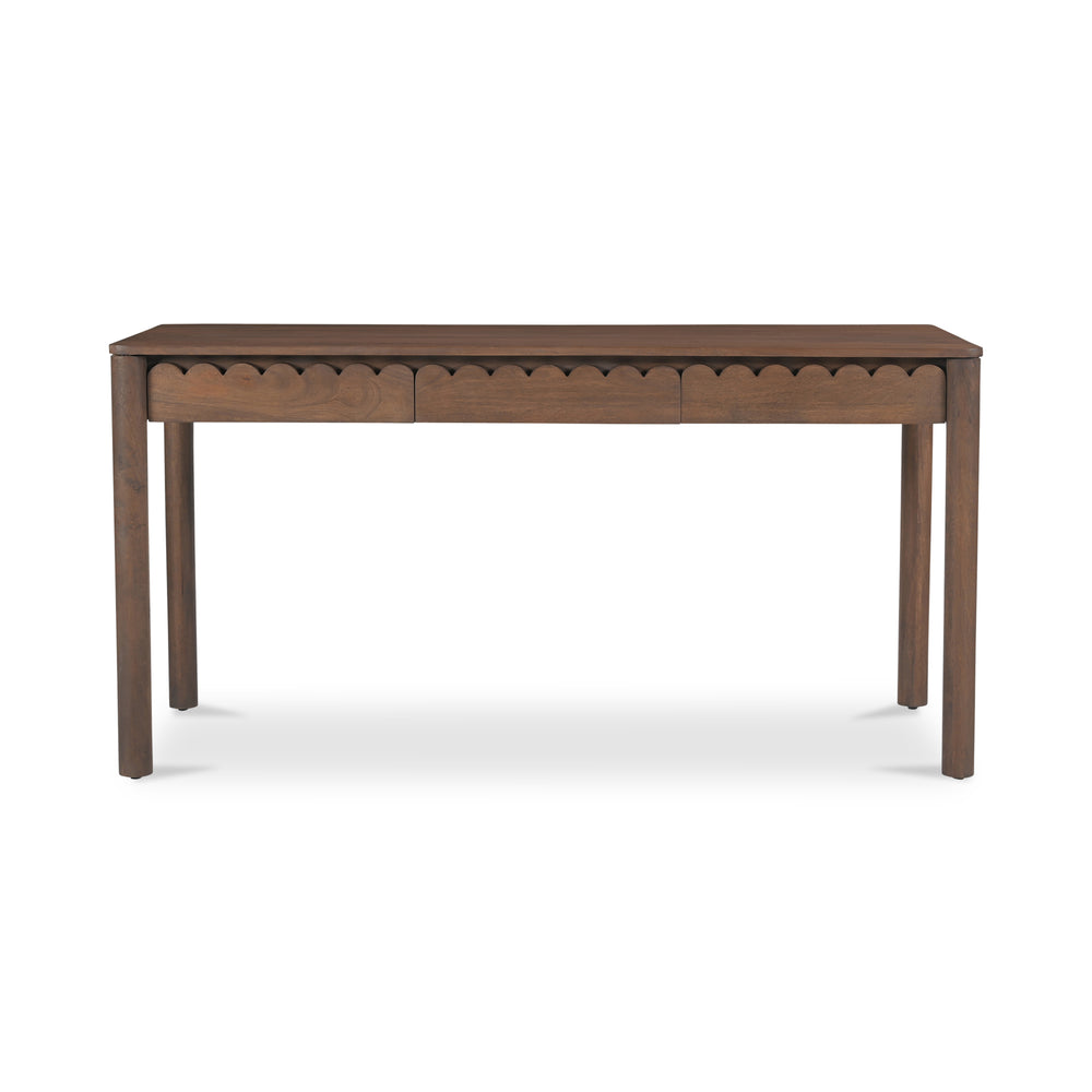 Moe's Home Wiley Desk - Modern Shaker Design With Elegant Scalloped Details, Crafted From Sustainable Mango Wood Brown Mango Wood,Mango Wood Veneer Over Mdf Back And Drawer Bottom Gz-1169-03