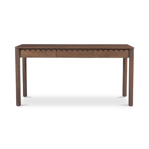 Moe's Home Wiley Desk - Modern Shaker Design With Elegant Scalloped Details, Crafted From Sustainable Mango Wood Brown Mango Wood,Mango Wood Veneer Over Mdf Back And Drawer Bottom Gz-1169-03