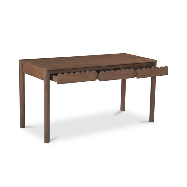 Moe's Home Wiley Desk - Modern Shaker Design With Elegant Scalloped Details, Crafted From Sustainable Mango Wood Brown Mango Wood,Mango Wood Veneer Over Mdf Back And Drawer Bottom Gz-1169-03