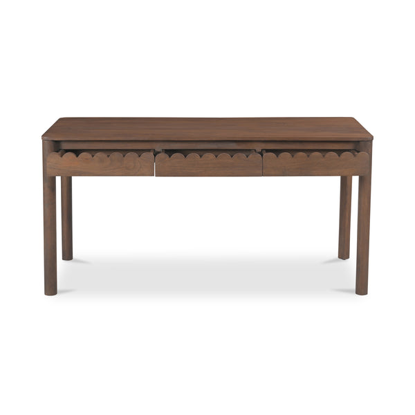 Moe's Home Wiley Desk - Modern Shaker Design With Elegant Scalloped Details, Crafted From Sustainable Mango Wood Brown Mango Wood,Mango Wood Veneer Over Mdf Back And Drawer Bottom Gz-1169-03