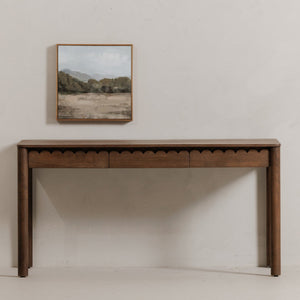 Moe's Home Wiley Desk - Modern Shaker Design With Elegant Scalloped Details, Crafted From Sustainable Mango Wood Brown Mango Wood,Mango Wood Veneer Over Mdf Back And Drawer Bottom Gz-1169-03