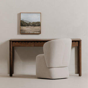 Moe's Home Wiley Desk - Modern Shaker Design With Elegant Scalloped Details, Crafted From Sustainable Mango Wood Brown Mango Wood,Mango Wood Veneer Over Mdf Back And Drawer Bottom Gz-1169-03