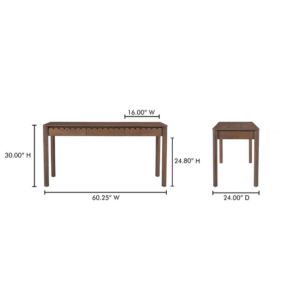 Moe's Home Wiley Desk - Modern Shaker Design With Elegant Scalloped Details, Crafted From Sustainable Mango Wood Brown Mango Wood,Mango Wood Veneer Over Mdf Back And Drawer Bottom Gz-1169-03