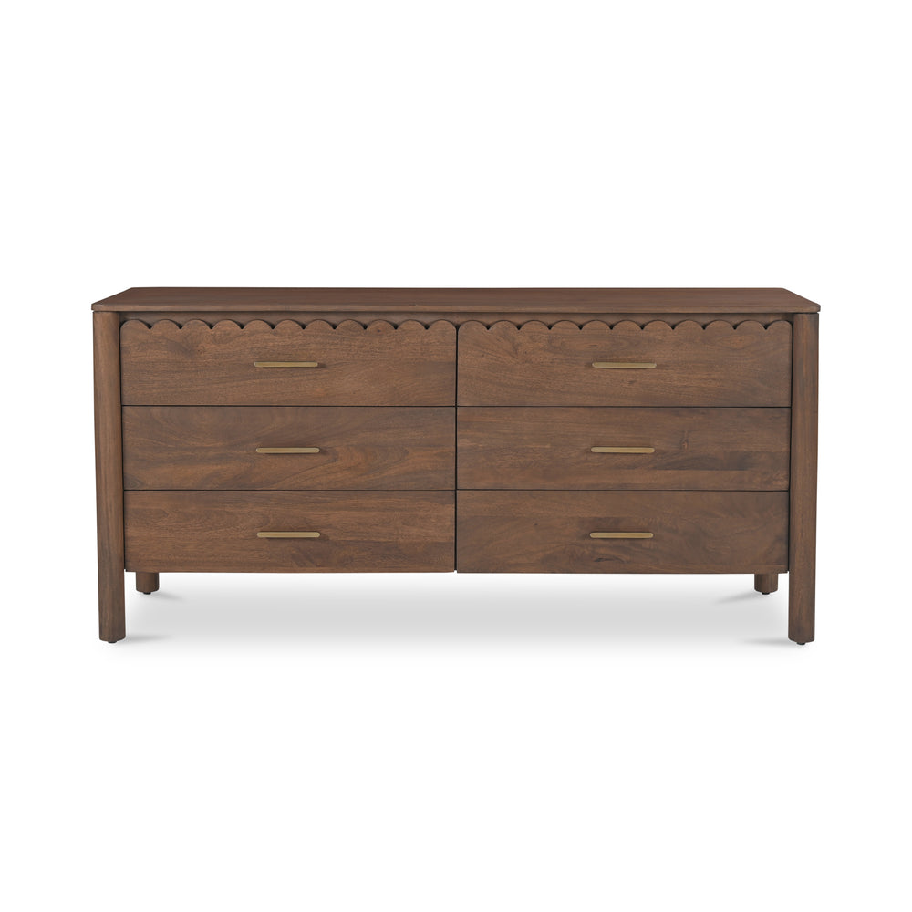 Moe's Home Wiley Dresser - Elegant Modern Shaker Design With Timeless Charm, Sustainable Mango Wood & 6 Drawers Brown Mango Wood,Mango Wood Veneer Over Mdf Back And Drawer Bottom Gz-1170-03