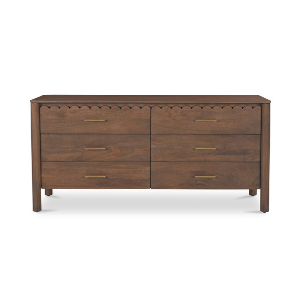 Moe's Home Wiley Dresser - Elegant Modern Shaker Design With Timeless Charm, Sustainable Mango Wood & 6 Drawers Brown Mango Wood,Mango Wood Veneer Over Mdf Back And Drawer Bottom Gz-1170-03