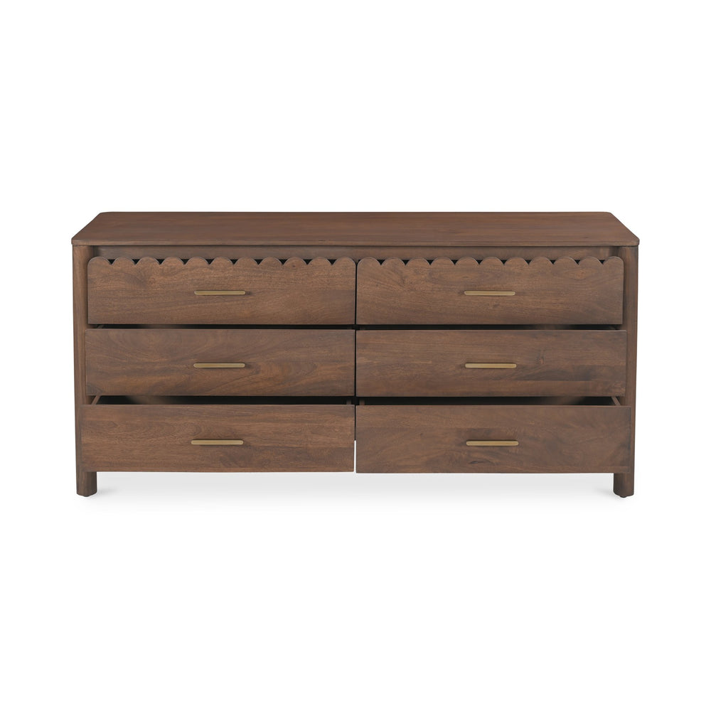 Moe's Home Wiley Dresser - Elegant Modern Shaker Design With Timeless Charm, Sustainable Mango Wood & 6 Drawers Brown Mango Wood,Mango Wood Veneer Over Mdf Back And Drawer Bottom Gz-1170-03