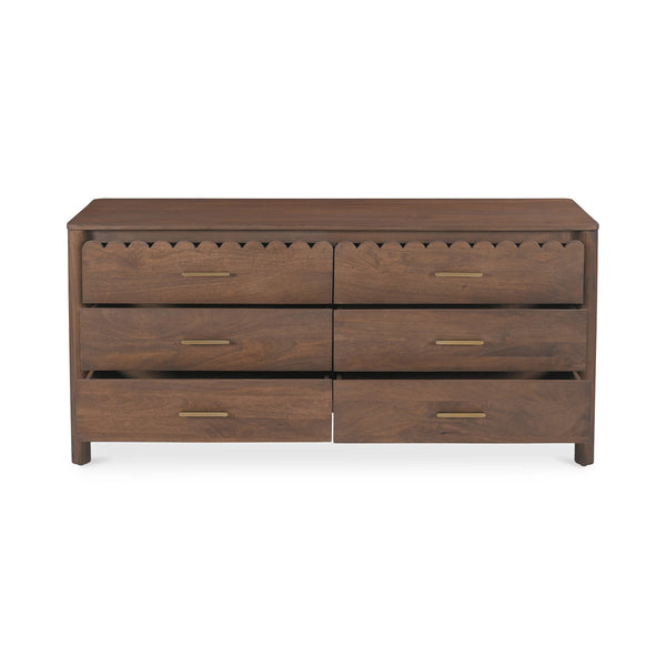 Moe's Home Wiley Dresser - Elegant Modern Shaker Design With Timeless Charm, Sustainable Mango Wood & 6 Drawers Brown Mango Wood,Mango Wood Veneer Over Mdf Back And Drawer Bottom Gz-1170-03