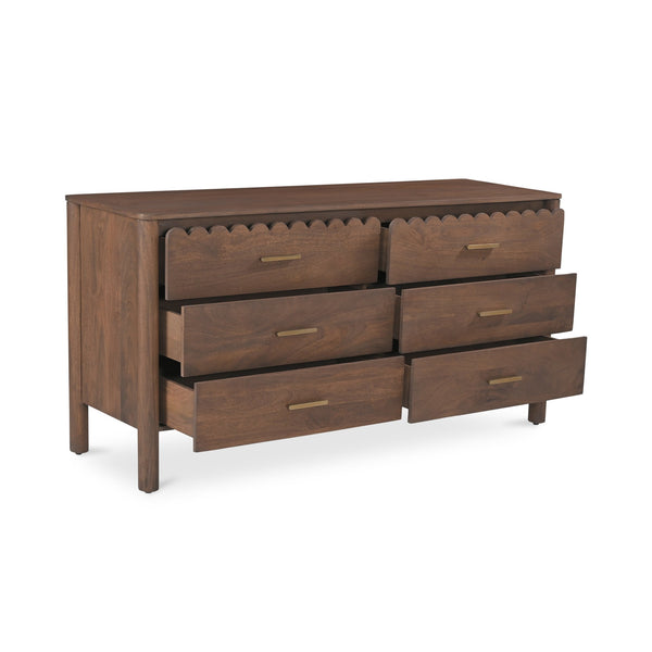 Moe's Home Wiley Dresser - Elegant Modern Shaker Design With Timeless Charm, Sustainable Mango Wood & 6 Drawers Brown Mango Wood,Mango Wood Veneer Over Mdf Back And Drawer Bottom Gz-1170-03