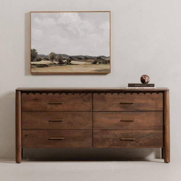 Moe's Home Wiley Dresser - Elegant Modern Shaker Design With Timeless Charm, Sustainable Mango Wood & 6 Drawers Brown Mango Wood,Mango Wood Veneer Over Mdf Back And Drawer Bottom Gz-1170-03