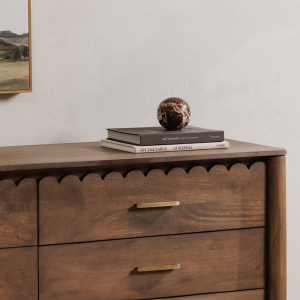 Moe's Home Wiley Dresser - Elegant Modern Shaker Design With Timeless Charm, Sustainable Mango Wood & 6 Drawers Brown Mango Wood,Mango Wood Veneer Over Mdf Back And Drawer Bottom Gz-1170-03