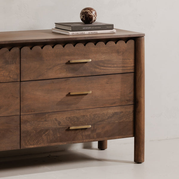 Moe's Home Wiley Dresser - Elegant Modern Shaker Design With Timeless Charm, Sustainable Mango Wood & 6 Drawers Brown Mango Wood,Mango Wood Veneer Over Mdf Back And Drawer Bottom Gz-1170-03
