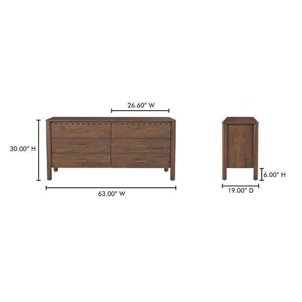 Moe's Home Wiley Dresser - Elegant Modern Shaker Design With Timeless Charm, Sustainable Mango Wood & 6 Drawers Brown Mango Wood,Mango Wood Veneer Over Mdf Back And Drawer Bottom Gz-1170-03