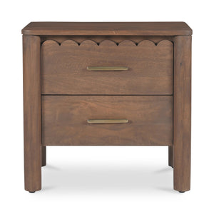 Moe's Home Wiley Nightstand: Modern Shaker Design With Elegant Curves, Scalloped Edges & Brass Hardware Finish Brown Mango Wood,Mango Wood Veneer Over Mdf Back And Drawer Bottom Gz-1171-03