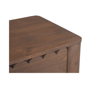 Moe's Home Wiley Nightstand: Modern Shaker Design With Elegant Curves, Scalloped Edges & Brass Hardware Finish Brown Mango Wood,Mango Wood Veneer Over Mdf Back And Drawer Bottom Gz-1171-03