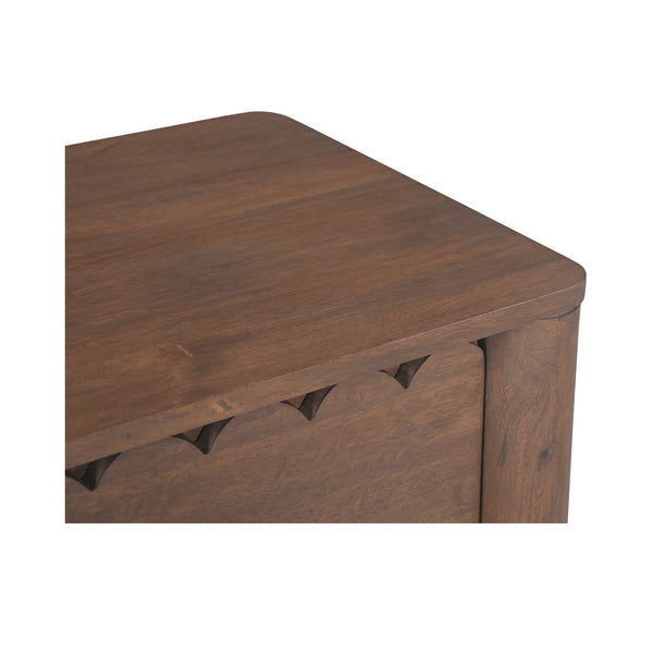 Moe's Home Wiley Nightstand: Modern Shaker Design With Elegant Curves, Scalloped Edges & Brass Hardware Finish Brown Mango Wood,Mango Wood Veneer Over Mdf Back And Drawer Bottom Gz-1171-03