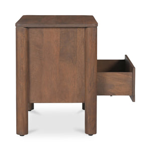 Moe's Home Wiley Nightstand: Modern Shaker Design With Elegant Curves, Scalloped Edges & Brass Hardware Finish Brown Mango Wood,Mango Wood Veneer Over Mdf Back And Drawer Bottom Gz-1171-03