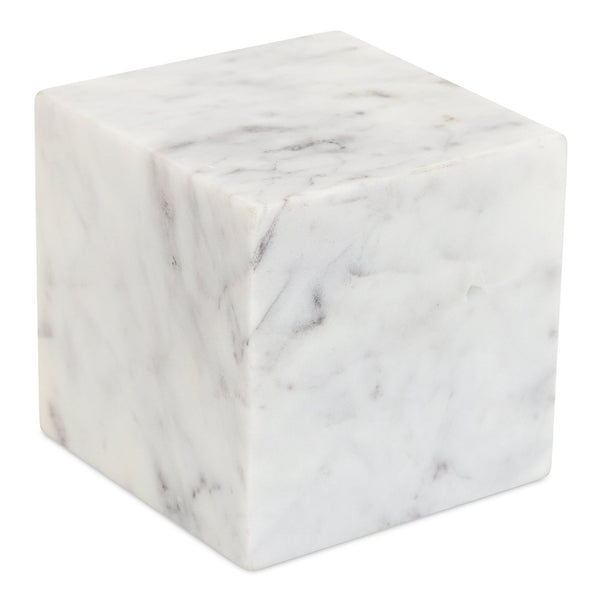 Moe's Home Cora Cube Tabletop Accent - Stunning Banswara Marble With Purple Veining For Elegant Home Decor White Banswara Purple White Marble Gz-1172-18
