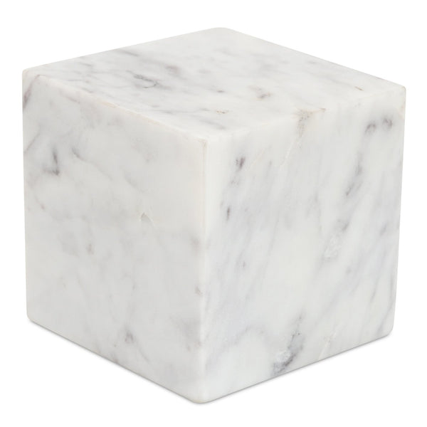 Moe's Home Cora Cube Tabletop Accent - Stunning Banswara Marble With Purple Veining For Elegant Home Decor White Banswara Purple White Marble Gz-1172-18