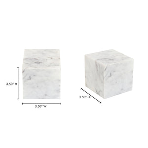Moe's Home Cora Cube Tabletop Accent - Stunning Banswara Marble With Purple Veining For Elegant Home Decor White Banswara Purple White Marble Gz-1172-18