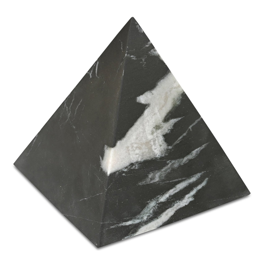 Moe's Home Alma Pyramid Tabletop Accent - Luxurious Marble With Gold Highlights For Elegant Home Décor Black Black Marble Gz-1174-02