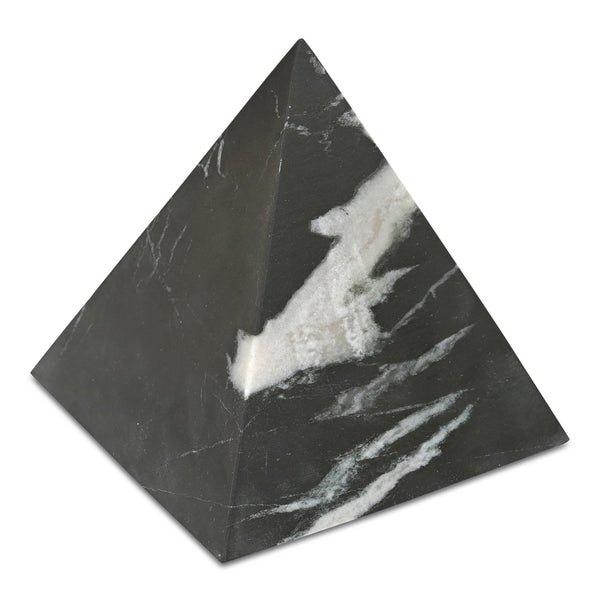 Moe's Home Alma Pyramid Tabletop Accent - Luxurious Marble With Gold Highlights For Elegant Home Décor Black Black Marble Gz-1174-02