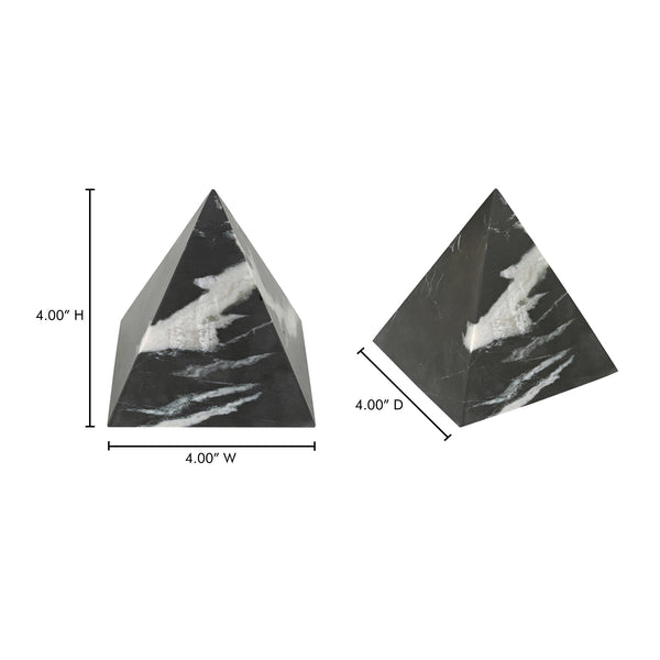 Moe's Home Alma Pyramid Tabletop Accent - Luxurious Marble With Gold Highlights For Elegant Home Décor Black Black Marble Gz-1174-02