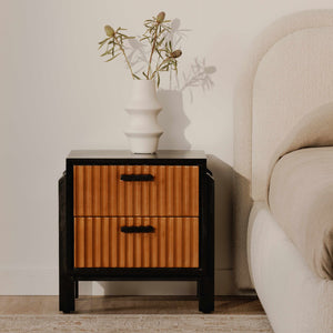 Moe's Home Hayden Nightstand - Elegant Mango Wood Design With Leather Front And Soft-close Drawers For Storage Brown Mango Wood Frame & Case,Top Grain Goat Leather Pasted On Mdf Drawer Front Gz-1179-03