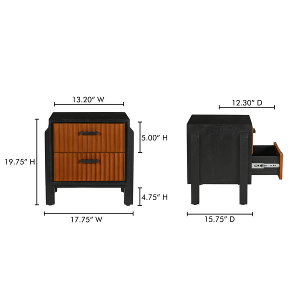 Moe's Home Hayden Nightstand - Elegant Mango Wood Design With Leather Front And Soft-close Drawers For Storage Brown Mango Wood Frame & Case,Top Grain Goat Leather Pasted On Mdf Drawer Front Gz-1179-03