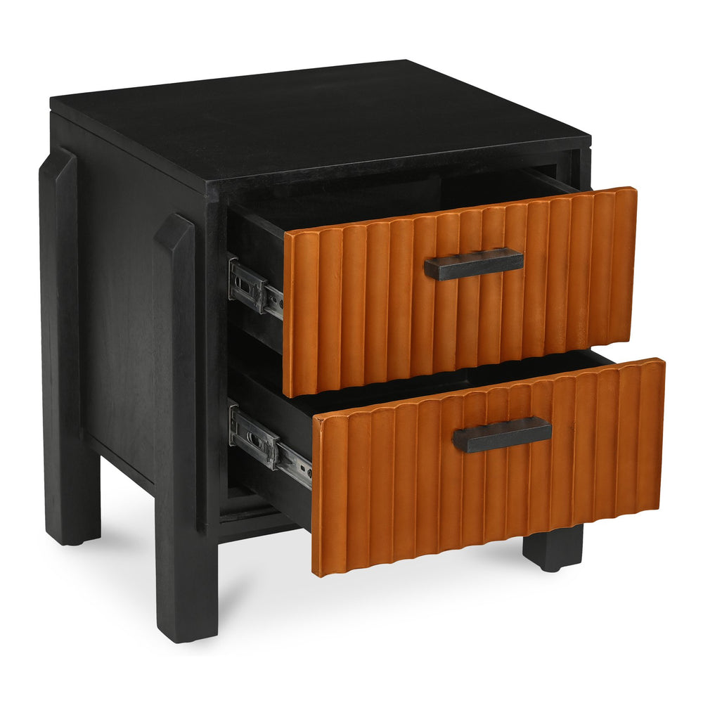 Moe's Home Hayden Nightstand - Elegant Mango Wood Design With Leather Front And Soft-close Drawers For Storage Brown Mango Wood Frame & Case,Top Grain Goat Leather Pasted On Mdf Drawer Front Gz-1179-03